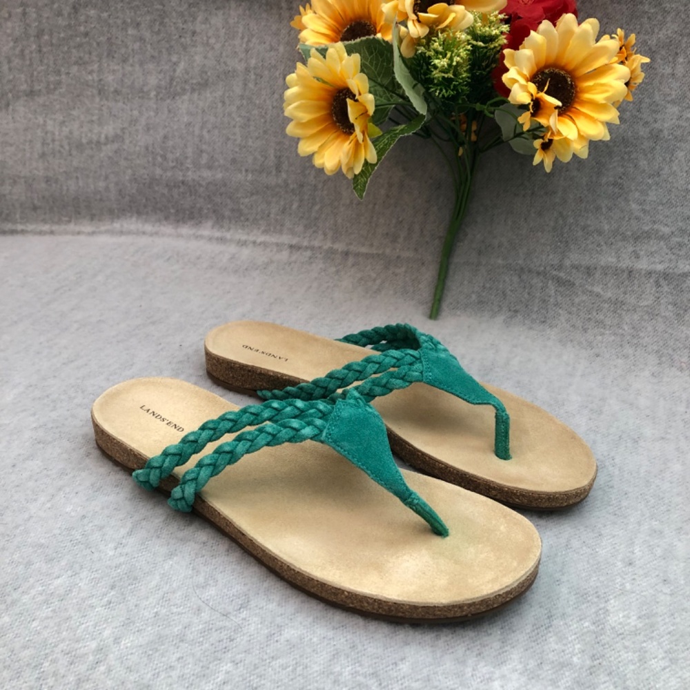 NWOT - Green Braided Suede Thong Sandals